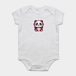 A Panda Sticker listening to Music. Sticker Baby Bodysuit